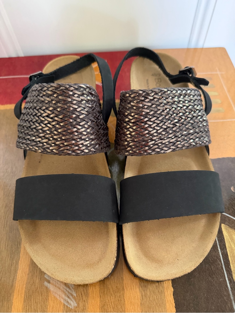 EUC Bos. & Co. Cork Wedge Leather Sandals. Women's Size: 9 (EU 40).